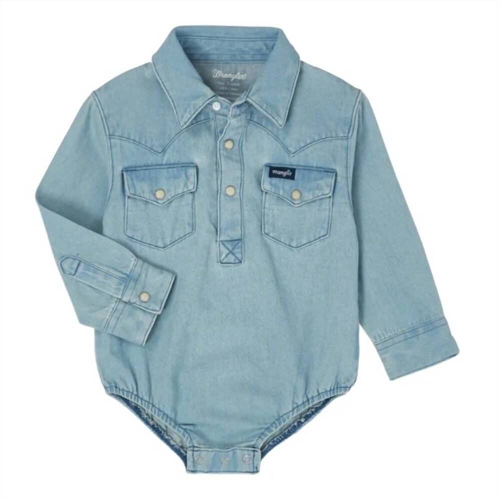 NEW WRANGLER boy's chambray denim bodysuit in blue